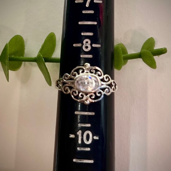 Vintage Filigree Ring with Large White Sapphire Solid 925 Sterling Silver - Picture 10 of 16